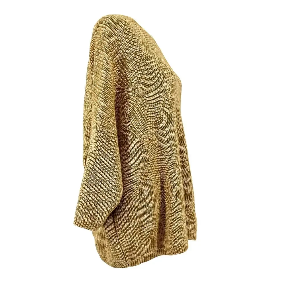 J. Jill Women’s XLP Camel Cotton Blend Crew Neck Swirl Knit Short Sleeve Sweater